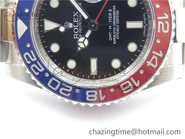 GMT Master II 126719 BLRO Red Blue Ceramic 316L Steel ROF Best Edition Black Dial on SS Bracelet A3186