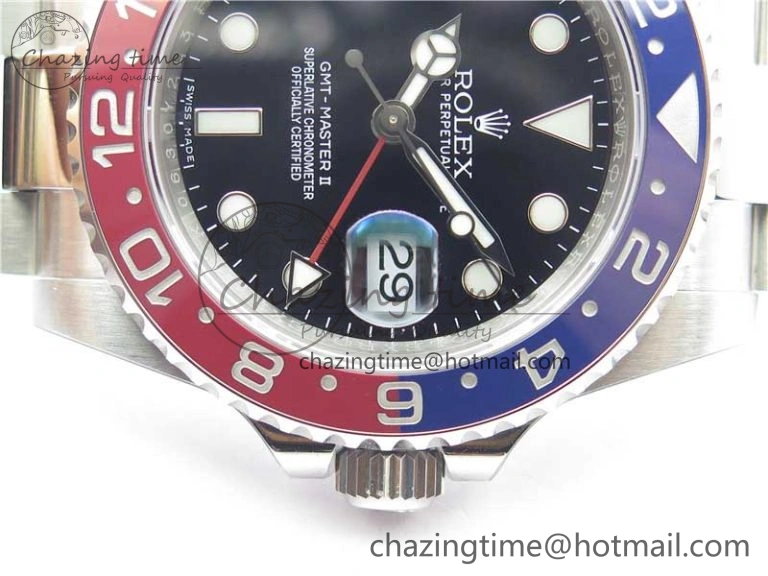 GMT Master II 126719 BLRO Red Blue Ceramic 316L Steel ROF Best Edition Black Dial on SS Bracelet A3186