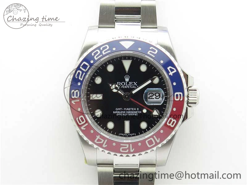 GMT Master II 126719 BLRO Red Blue Ceramic 316L Steel ROF Best Edition Black Dial on SS Bracelet A3186
