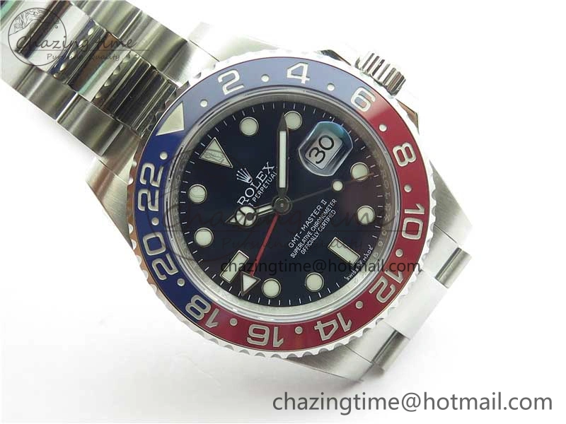 GMT Master II 126719 BLRO Red Blue Ceramic 316L Steel ROF Best Edition Blue Dial on SS Bracelet A3186