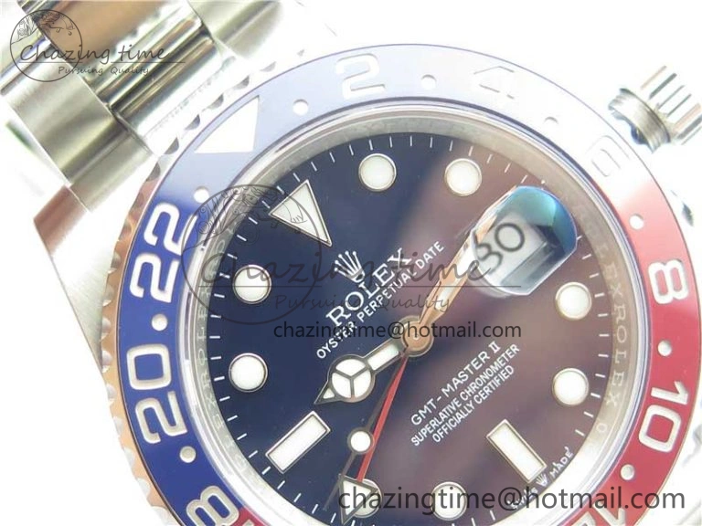 GMT Master II 126719 BLRO Red Blue Ceramic 316L Steel ROF Best Edition Blue Dial on SS Bracelet A3186