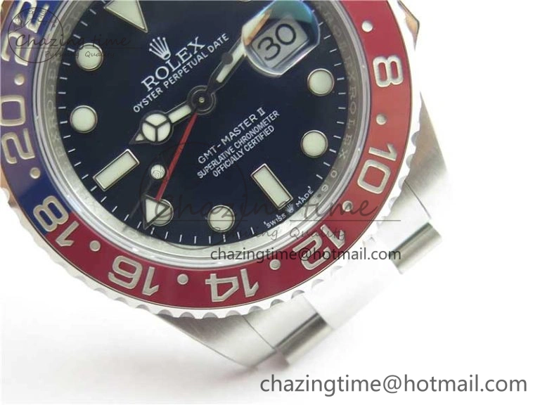 GMT Master II 126719 BLRO Red Blue Ceramic 316L Steel ROF Best Edition Blue Dial on SS Bracelet A3186