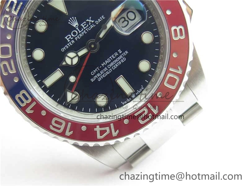 GMT Master II 126719 BLRO Red Blue Ceramic 316L Steel ROF Best Edition Blue Dial on SS Bracelet A3186