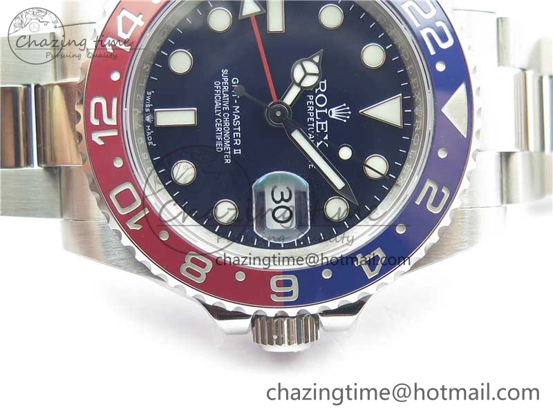 GMT Master II 126719 BLRO Red Blue Ceramic 316L Steel ROF Best Edition Blue Dial on SS Bracelet A3186
