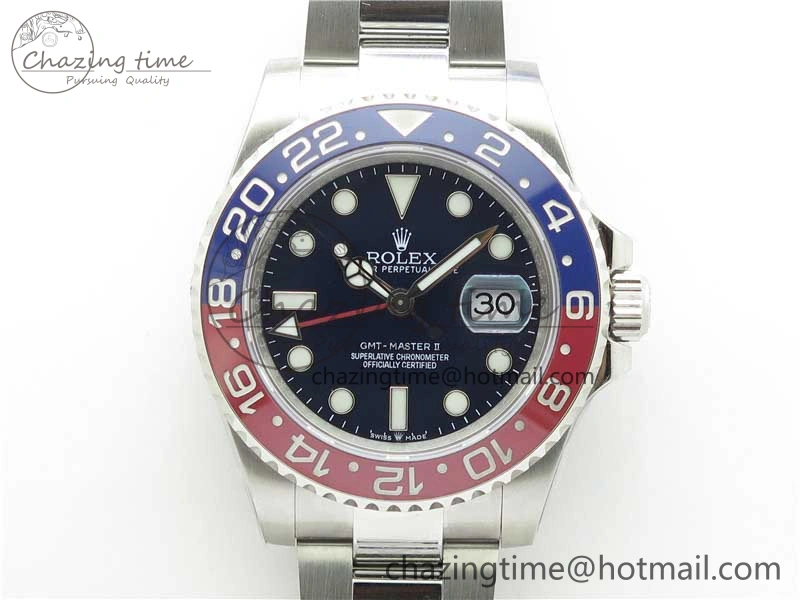 GMT Master II 126719 BLRO Red Blue Ceramic 316L Steel ROF Best Edition Blue Dial on SS Bracelet A3186