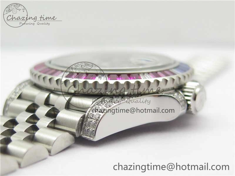 GMT-Master II Red Blue Diamonds Bezel 904L Steel GMF Best Edition Black Dial On Jubilee Bracelet SA3285 CHS V3
