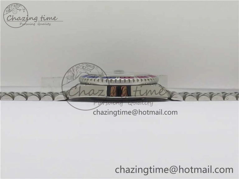 GMT-Master II Red Blue Diamonds Bezel 904L Steel GMF Best Edition Black Dial On Jubilee Bracelet SA3285 CHS V3