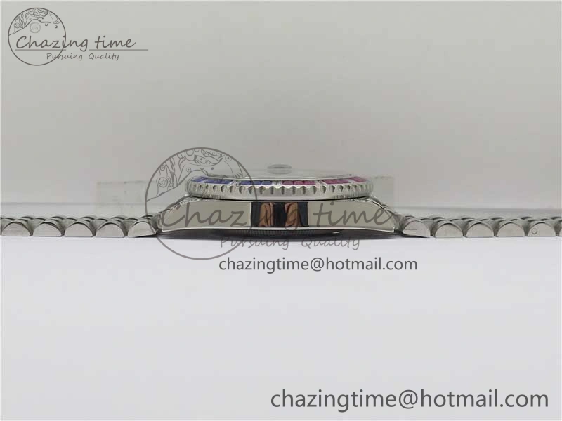 GMT-Master II Red Blue Diamonds Bezel 904L Steel GMF Best Edition Black Dial On Jubilee Bracelet SA3285 CHS V3