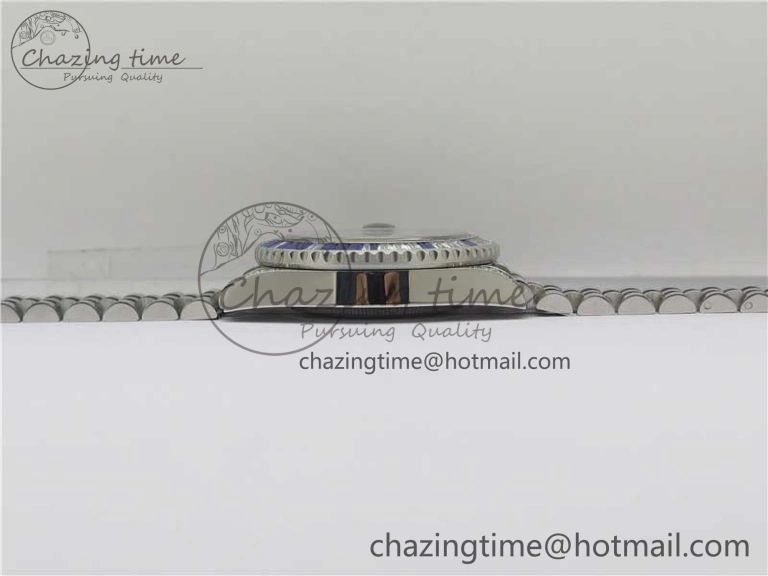 GMT-Master II White Blue Diamonds Bezel 904L Steel GMF Best Edition Black Dial On Jubilee Bracelet SA3285 CHS V3