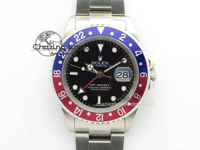 GMT-Master SS Bp-Maker Blue Red Bezel Black Dial On SS Bracelet A3186