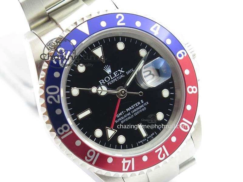 GMT-Master SS Bp-Maker Blue Red Bezel Black Dial On SS Bracelet A3186