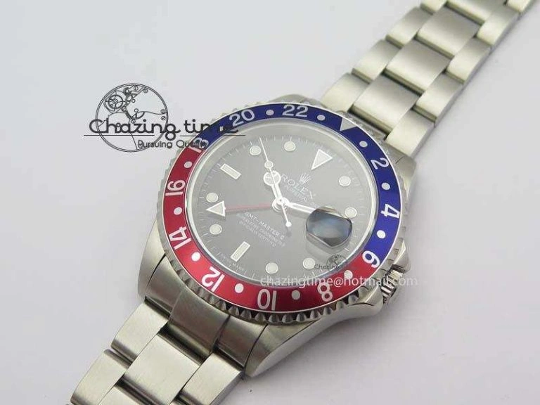 GMT-Master SS Bp-Maker Blue Red Bezel Black Dial On SS Bracelet A3186