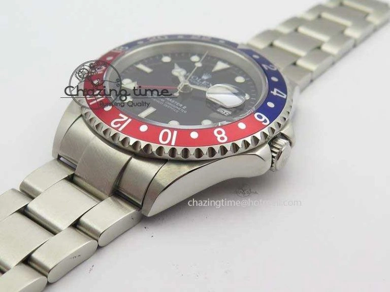 GMT-Master SS Bp-Maker Blue Red Bezel Black Dial On SS Bracelet A3186