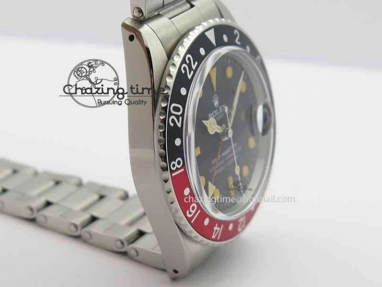 GMT-Master Vintage 1675 SS BP Best Edition Black Red Bezel Patina Markers A2813