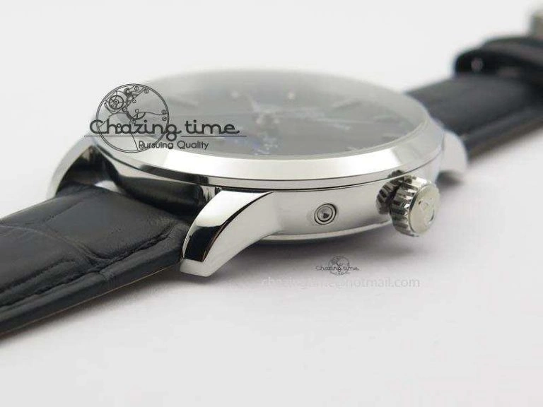 GP Moonphase SS Black Dial On Black Leather Strap On Cal.GP033MO