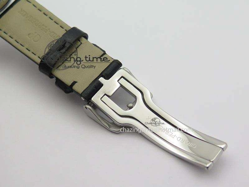 GP Moonphase SS Silver Dial Diamond Bezel On Black Leather Strap On Cal.GP033MO