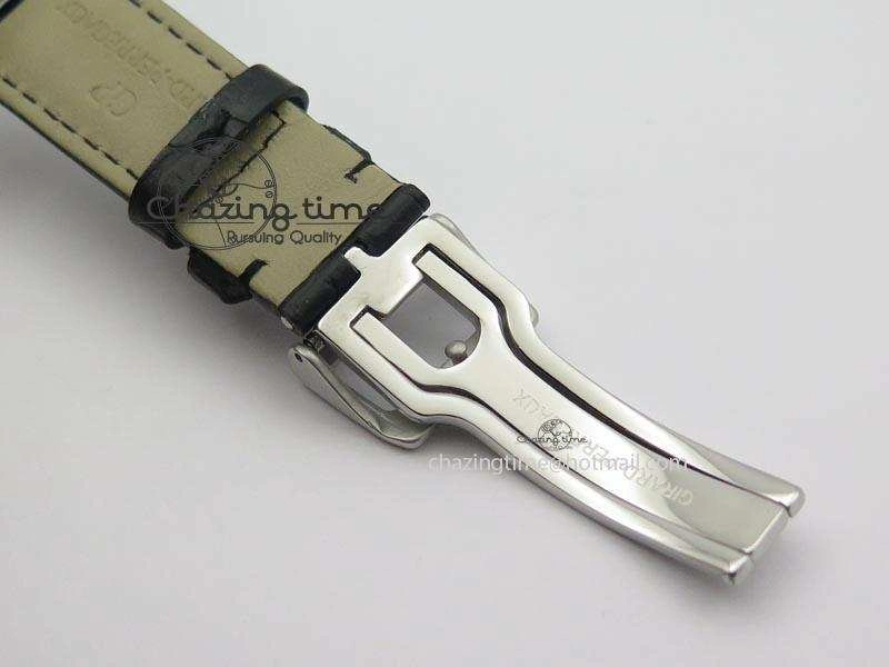 GP Moonphase SS Silver Dial Diamond Bezel On Black Leather Strap On Cal.GP033MO