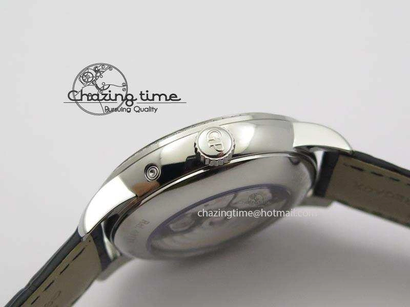 GP Moonphase SS Silver Dial Diamond Bezel On Black Leather Strap On Cal.GP033MO