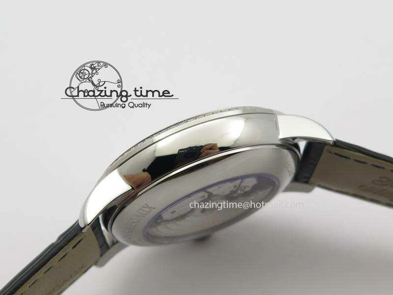 GP Moonphase SS Silver Dial Diamond Bezel On Black Leather Strap On Cal.GP033MO