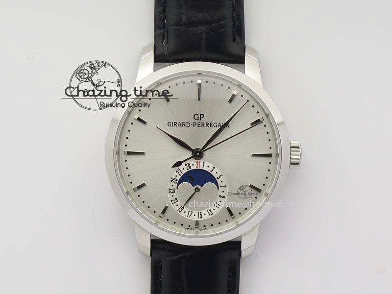 GP Moonphase SS Silver Dial On Black Leather Strap On Cal.GP033MO