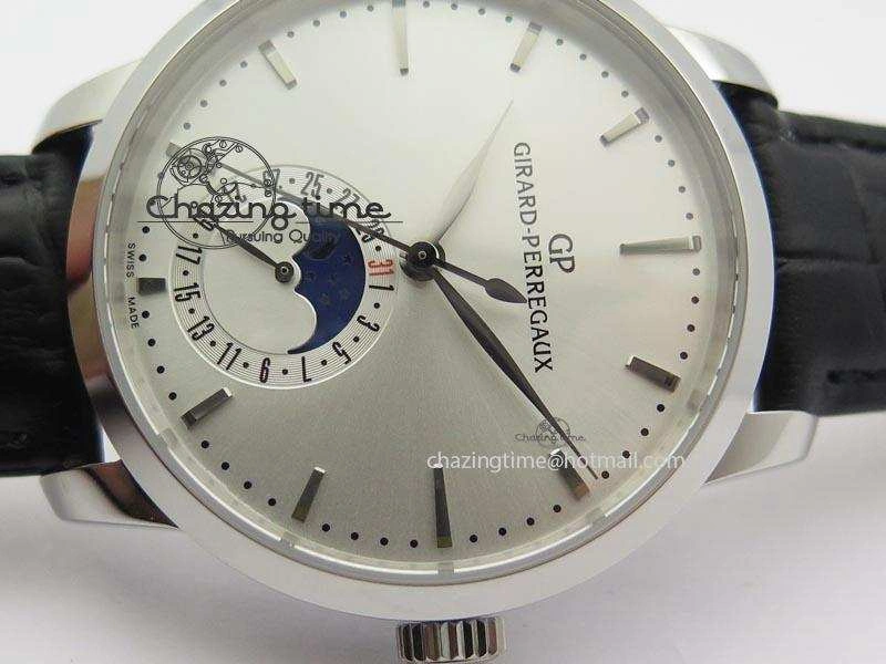 GP Moonphase SS Silver Dial On Black Leather Strap On Cal.GP033MO