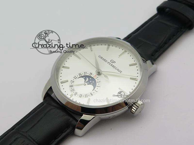 GP Moonphase SS Silver Dial On Black Leather Strap On Cal.GP033MO