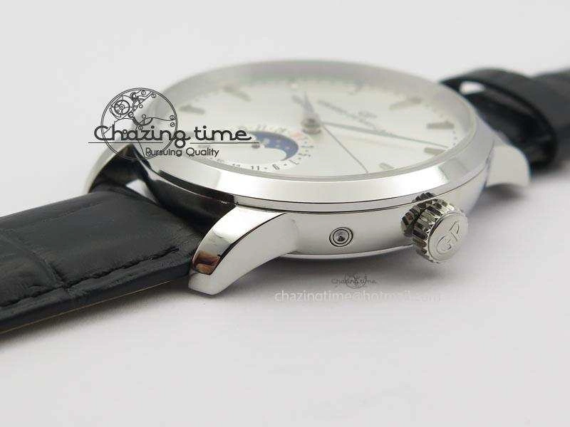 GP Moonphase SS Silver Dial On Black Leather Strap On Cal.GP033MO