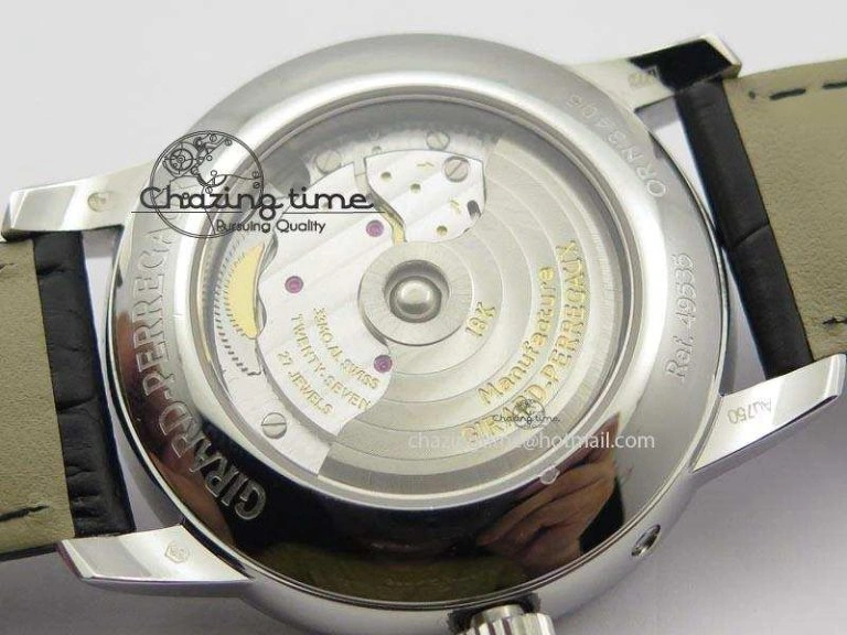 GP Moonphase SS Silver Dial On Black Leather Strap On Cal.GP033MO