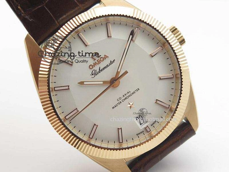 Globemaster Master Chronometer RG V6F Best Edition White Dial On Brown Leather Strap A8900