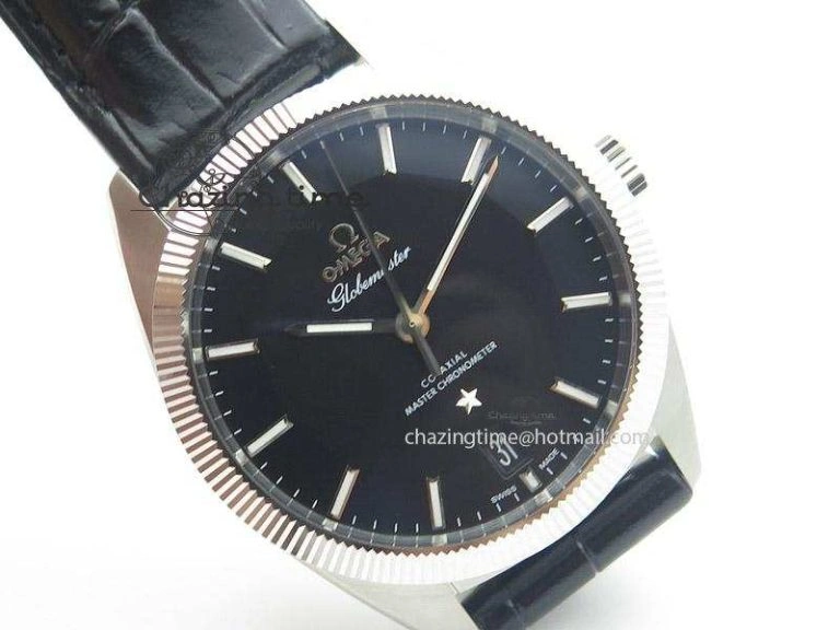 Globemaster Master Chronometer SS V6F Best Edition Black Dial On Black Leather Strap A8900