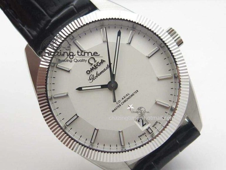 Globemaster Master Chronometer SS V6F Best Edition White Dial On Black Leather Strap A8900