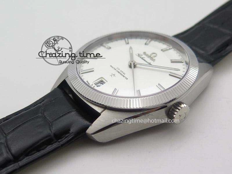 Globemaster Master Chronometer SS V6F Best Edition White Dial On Black Leather Strap A8900
