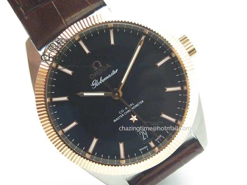 Globemaster Master Chronometer SS RG V6F Best Edition Black Dial On Brown Leather Strap A8900