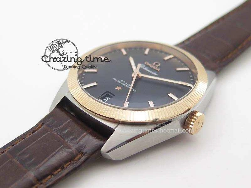 Globemaster Master Chronometer SS RG V6F Best Edition Black Dial On Brown Leather Strap A8900
