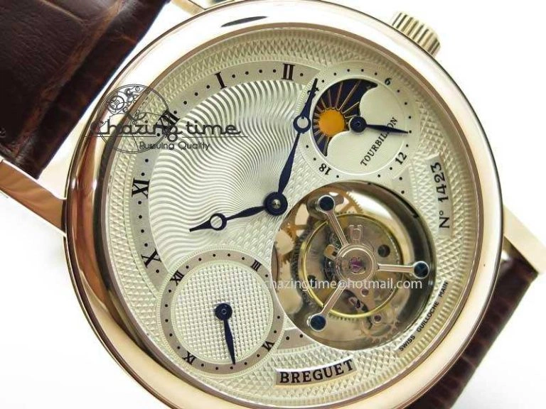 Grand Complication Moon Phase Tourbillon RG White Dial On Brown Leather Strap