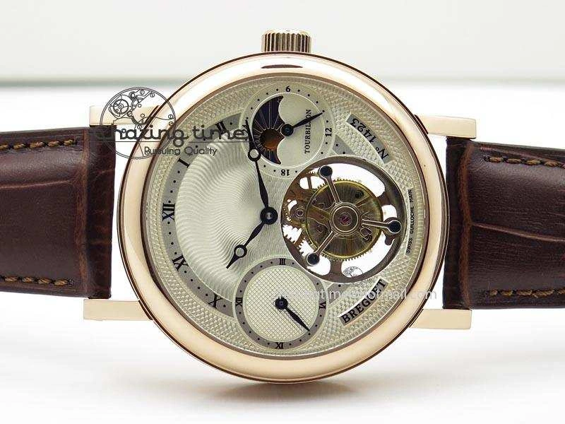 Grand Complication Moon Phase Tourbillon RG White Dial On Brown Leather Strap