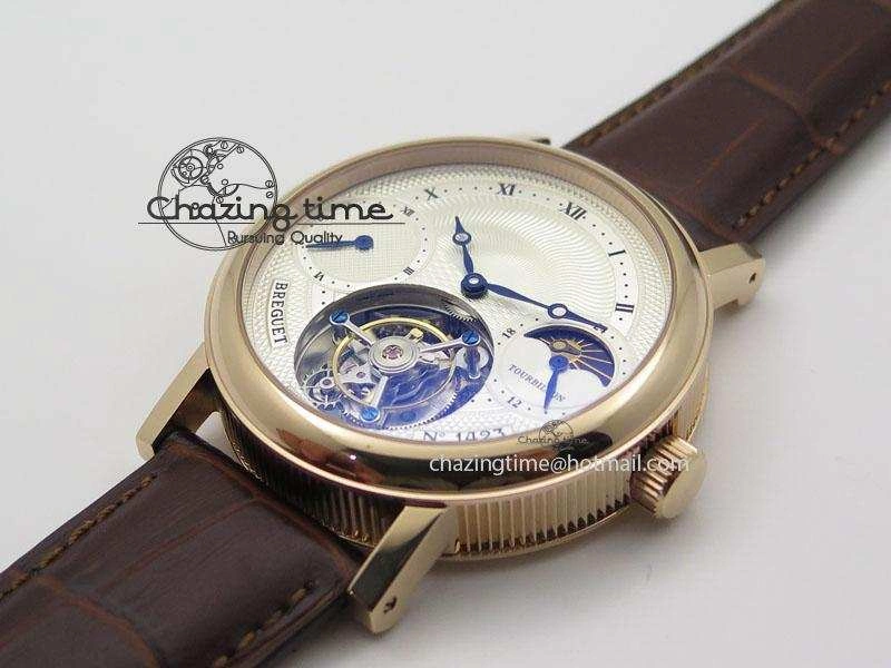 Grand Complication Moon Phase Tourbillon RG White Dial On Brown Leather Strap