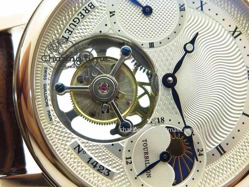 Grand Complication Moon Phase Tourbillon RG White Dial On Brown Leather Strap