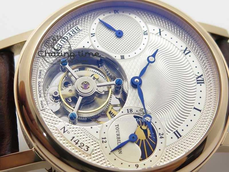 Grand Complication Moon Phase Tourbillon RG White Dial On Brown Leather Strap