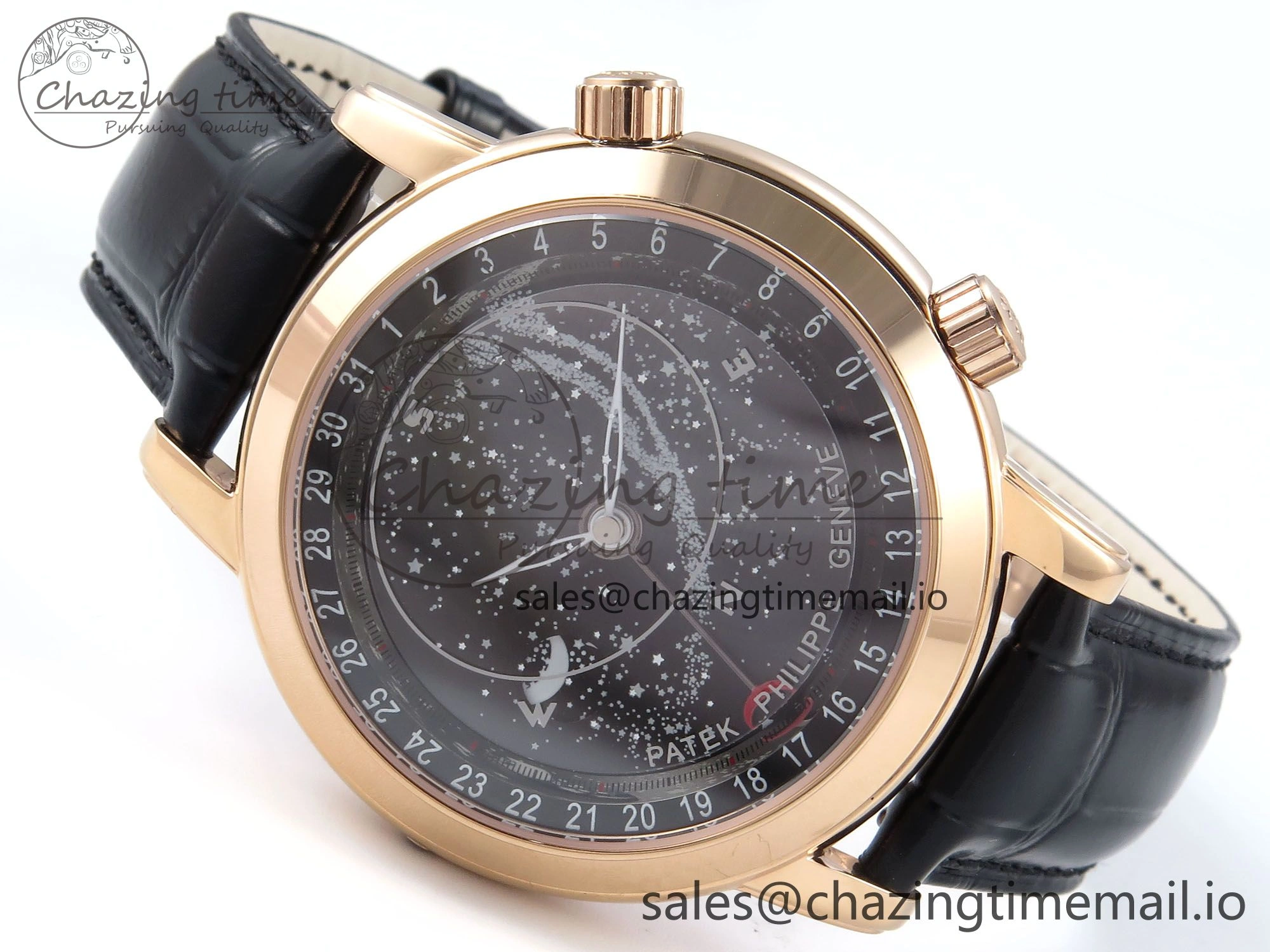 Grand Complications 6102G Moon RG YLF Black Dial on Black Leather Strap A240