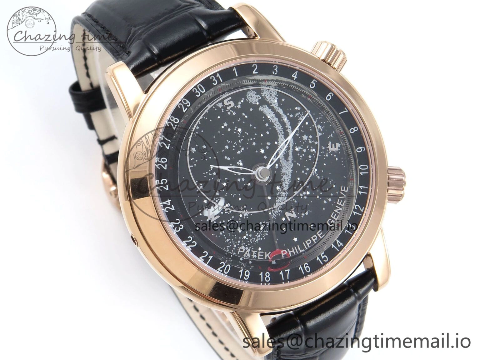 Grand Complications 6102G Moon RG YLF Black Dial on Black Leather Strap A240