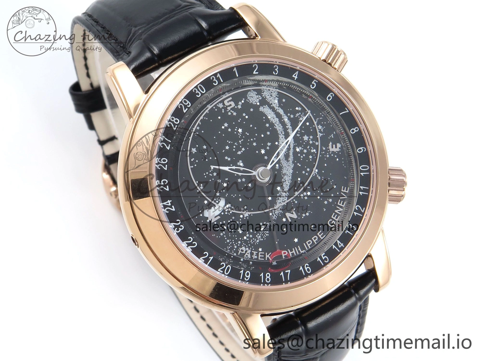 Grand Complications 6102G Moon RG YLF Black Dial on Black Leather Strap A240