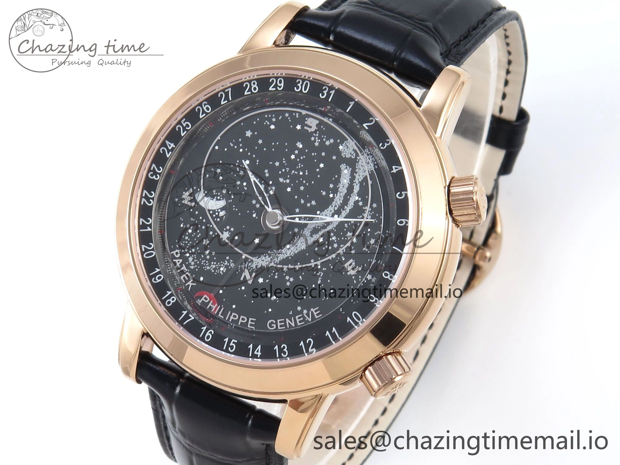 Grand Complications 6102G Moon RG YLF Black Dial on Black Leather Strap A240