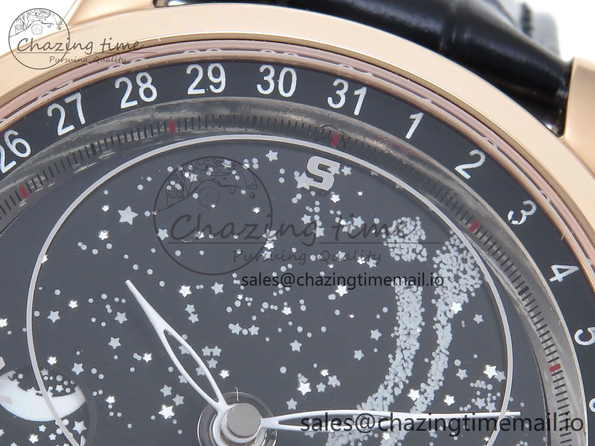 Grand Complications 6102G Moon RG YLF Black Dial on Black Leather Strap A240