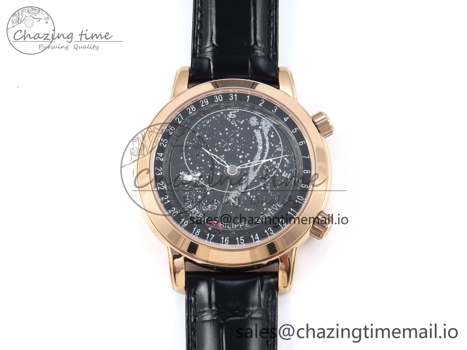 Grand Complications 6102G Moon RG YLF Black Dial on Black Leather Strap A240