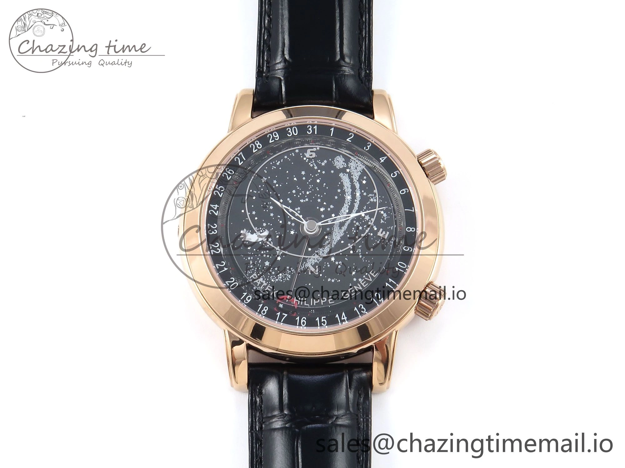 Grand Complications 6102G Moon RG YLF Black Dial on Black Leather Strap A240