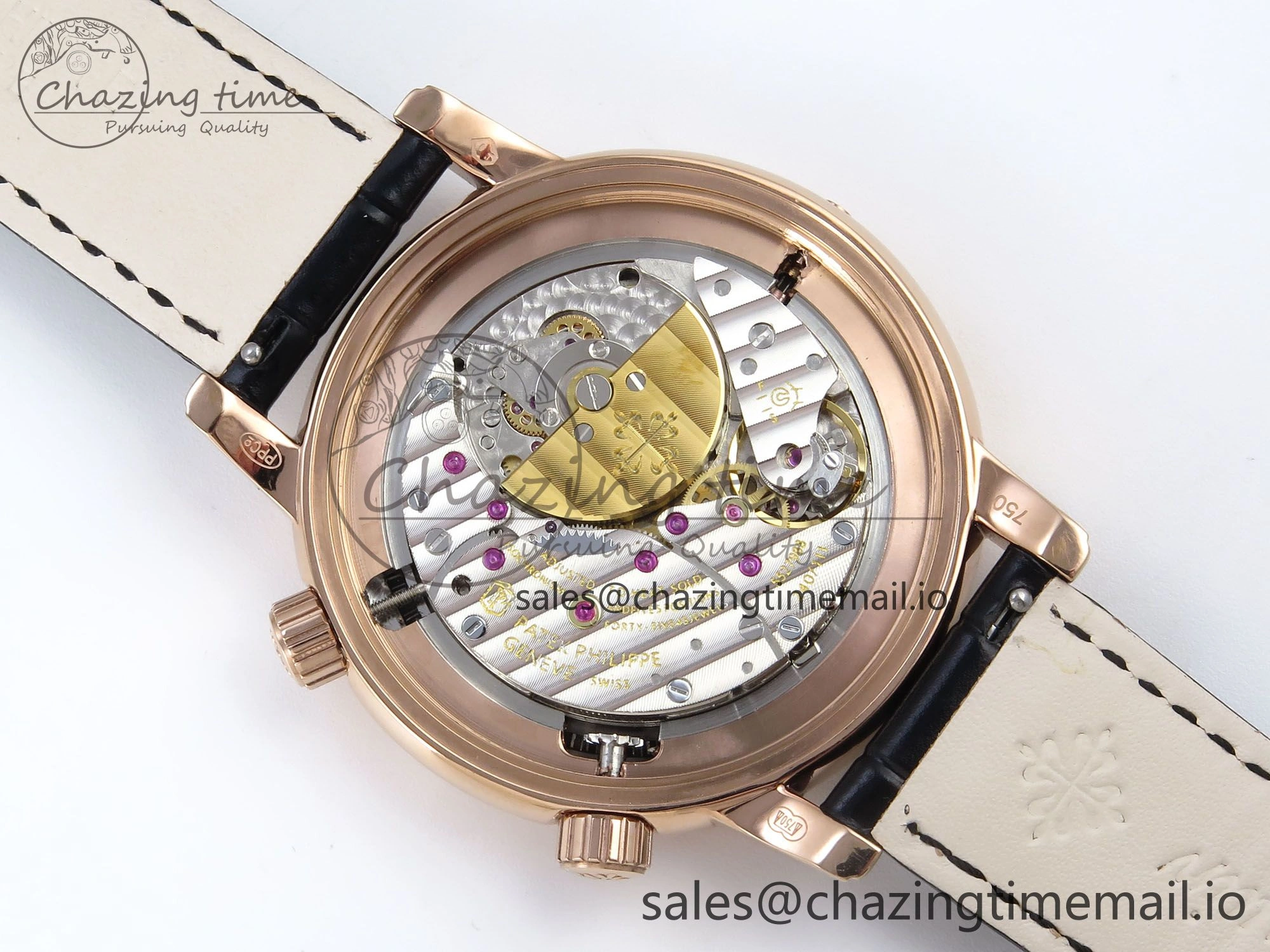 Grand Complications 6102G Moon RG YLF Black Dial on Black Leather Strap A240