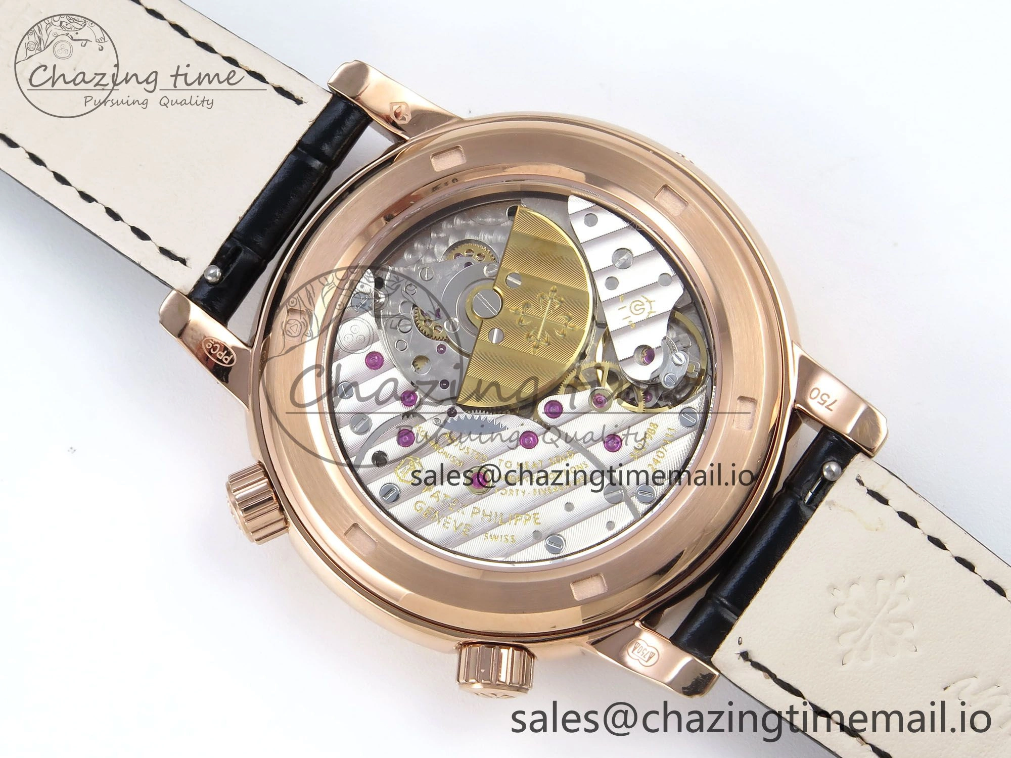 Grand Complications 6102G Moon YLF RG Black Dial Crystal Bezel on Black Leather Strap A240