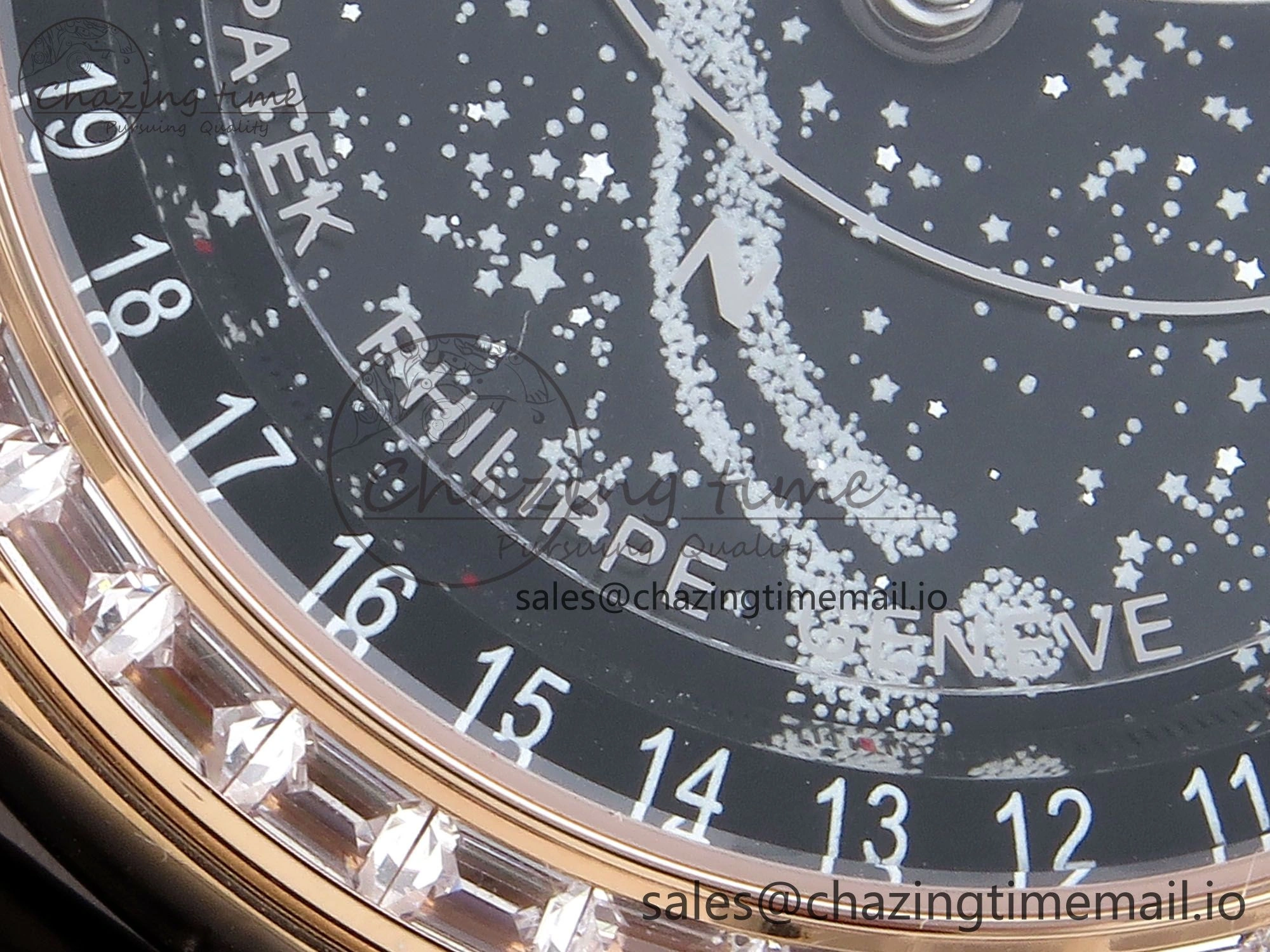 Grand Complications 6102G Moon YLF RG Black Dial Crystal Bezel on Black Leather Strap A240