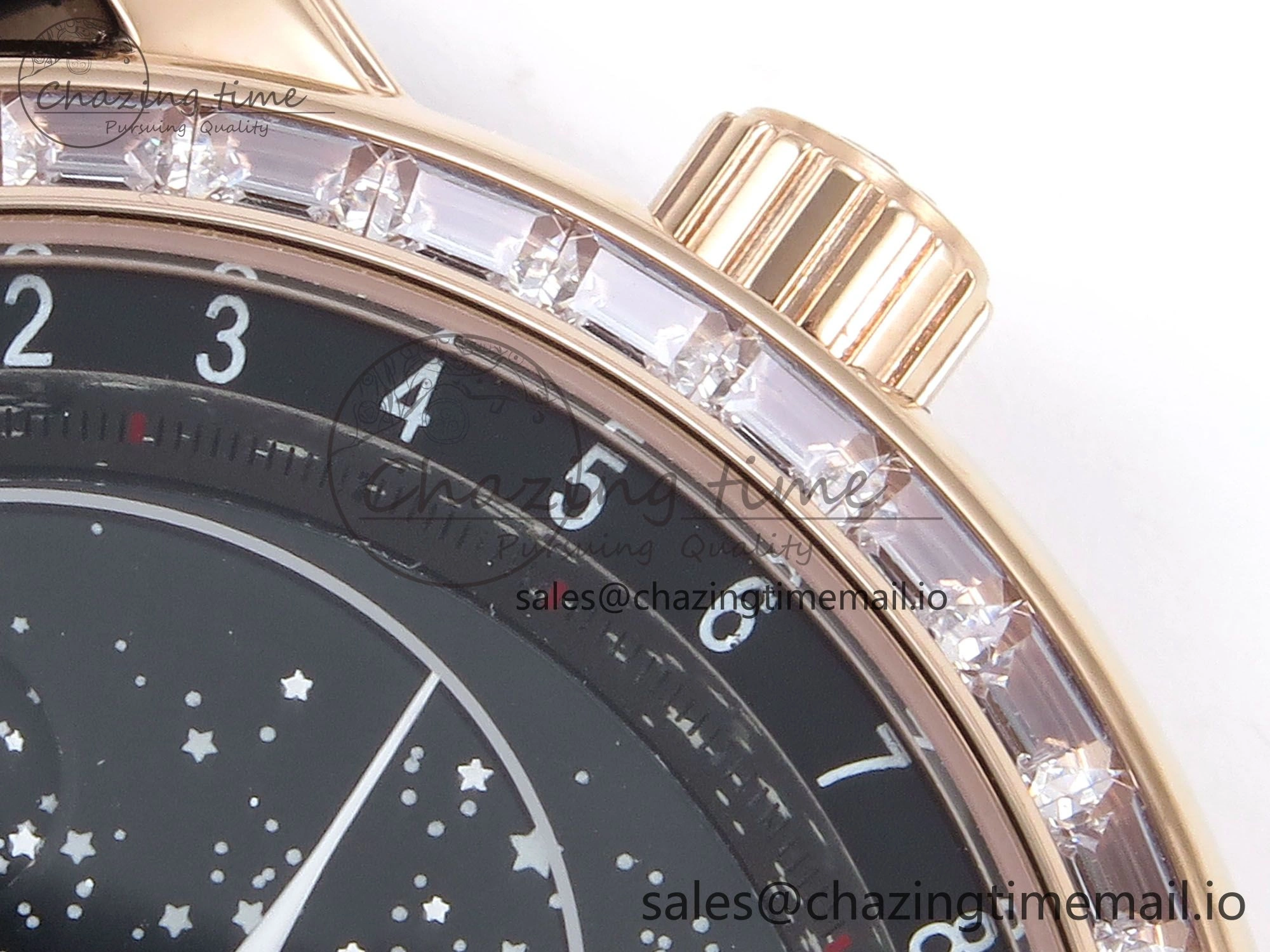 Grand Complications 6102G Moon YLF RG Black Dial Crystal Bezel on Black Leather Strap A240